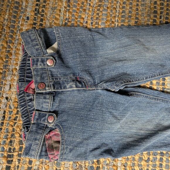 Vtg Y2K Disney Princess Jeans Girls 4T Ramie Blend Pink Plaid Trim Embroidered H - Picture 3 of 8
